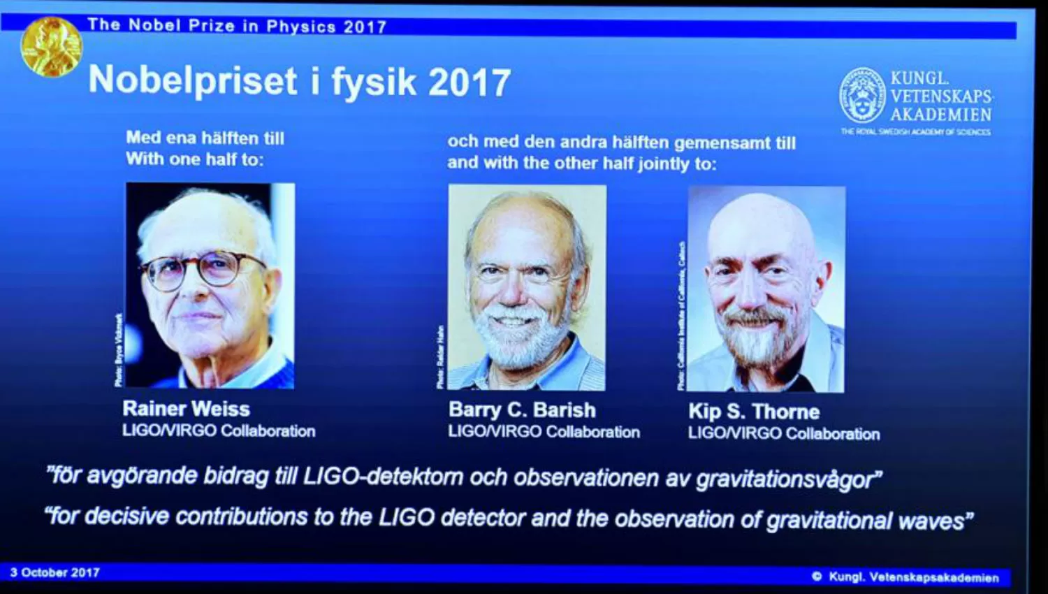 Nobel de Física para tres estudiosos de las ondas gravitacionales