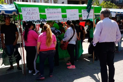 Feriazo en la plaza Independencia: protestaron con bolsones de verduras a $50