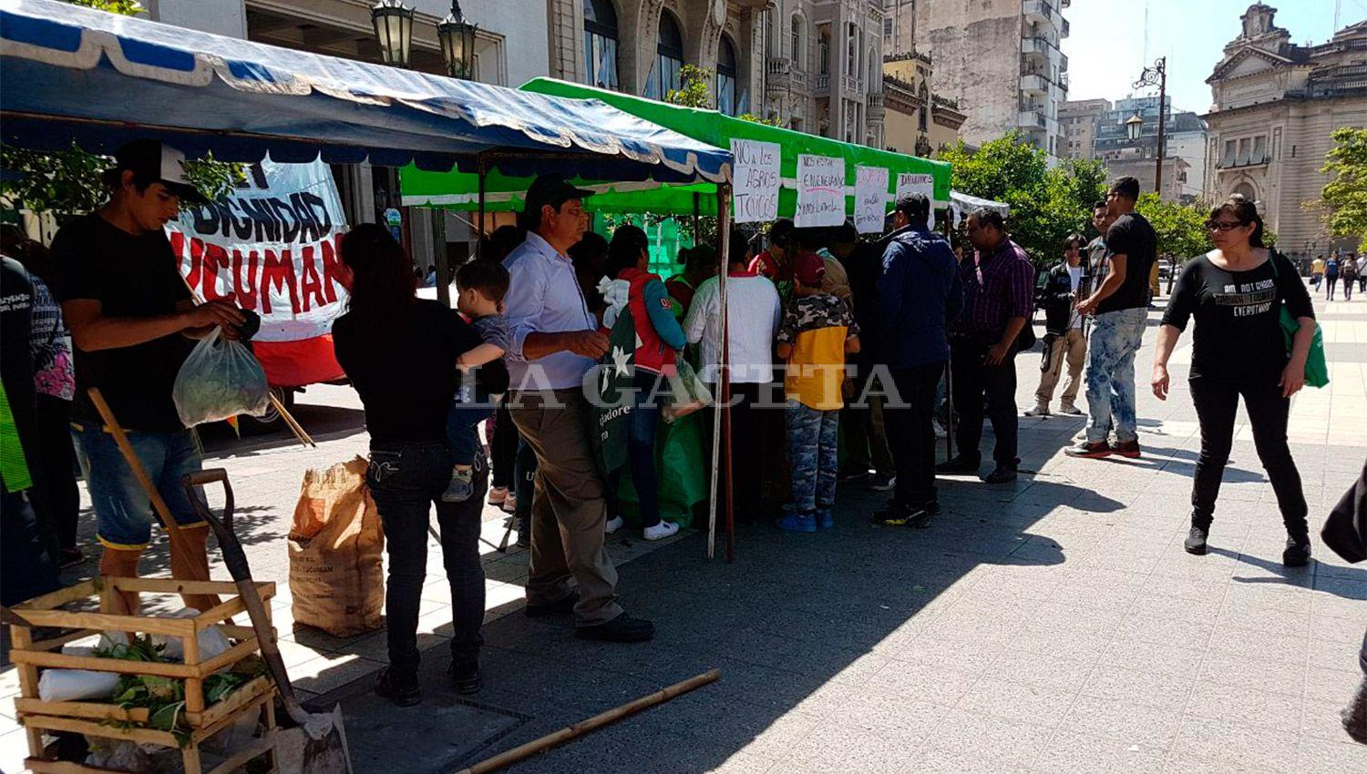Feriazo en la plaza Independencia: protestaron con bolsones de verduras a $50