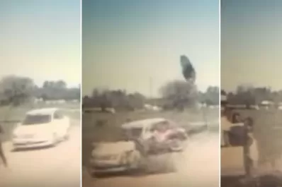 Impactante video: llevaba a su hijo en moto, chocó contra un auto y volaron por los aires