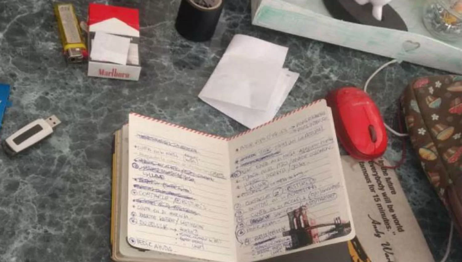 HORROR. Un cuaderno con anotaciones como cortale y bisturi, entre otras cosas, se halló en el departamento. GENTILEZA LAVOZ.COM.AR

