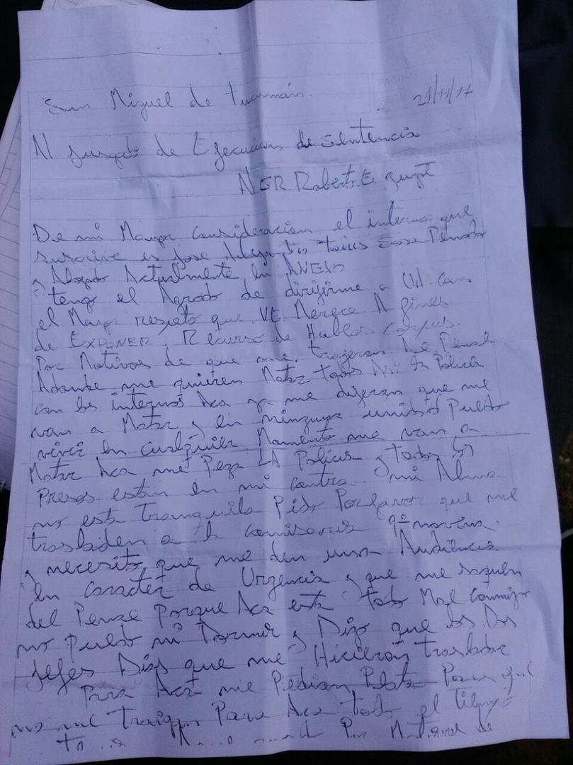 EN LA CÁRCEL. Ana Silva recibió la nota cuando visitó a su marido.  