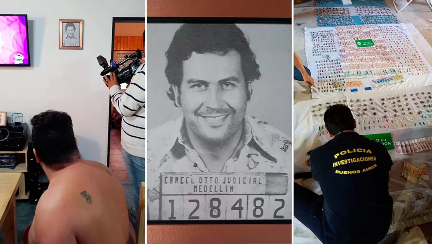 ALLANAMIENTO. El acusado tiene una foto de Pablo Escocbar en su casa, y su rostro en el brazo. FOTOS TOMADAS DE INFOBAE.COM