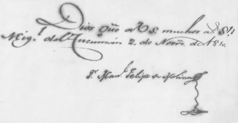                         EN UN ESCRITO DE 1810. Firma del doctor Manuel Felipe Molina, estampada                                                                                              seis meses después de la revolución.