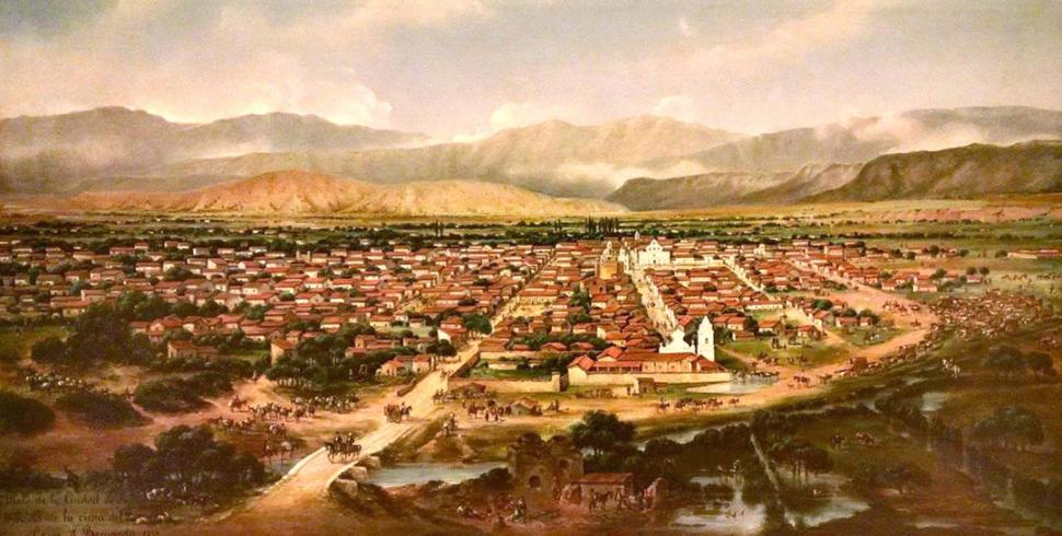               PANORAMA DE SALTA. En 1854, Carlo Penuti pintó esta vista de la ciudad que fue escenario del casamiento y de la ejecución de Matute.              