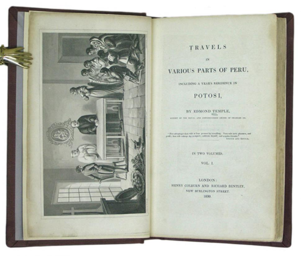 TESTIMONIO DE TEMPLE. Portada y grabado de la primera edición, de 1830, parte de la cual tradujo y editó la Universidad de Tucumán. 