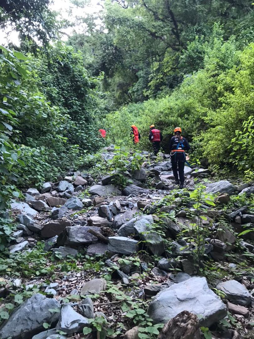 OPERATIVO. Un grupo de rescatistas busca el cuerpo de la joven médica, en la espesura del cerro San Javier.  gentileza bomberos de yerba buena