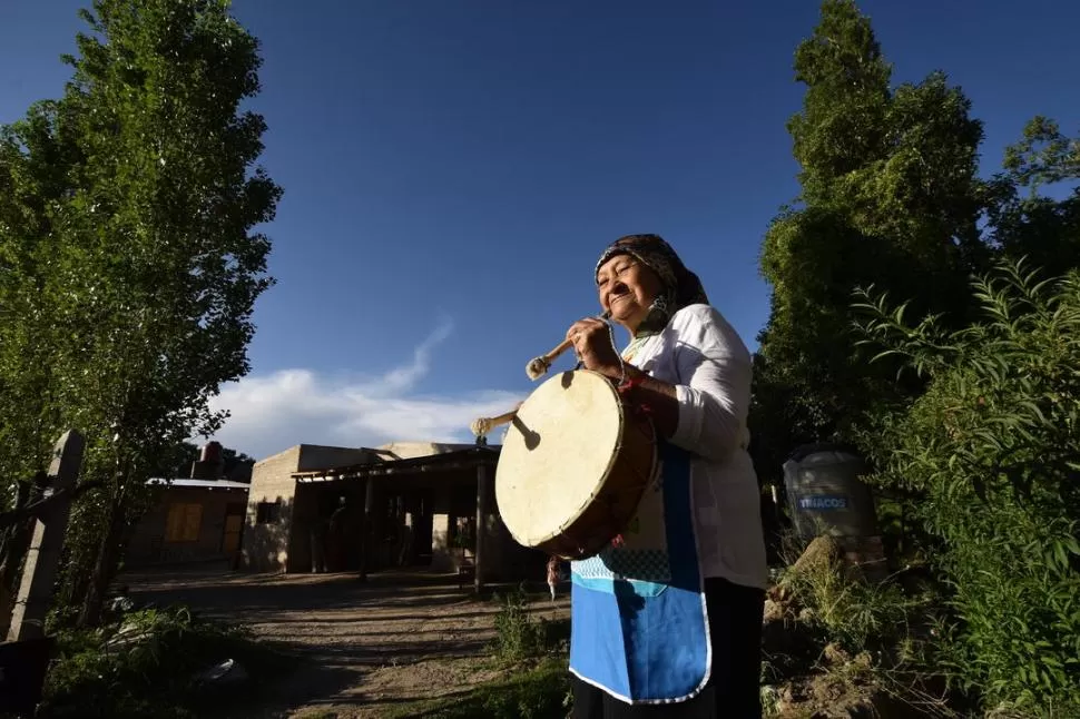 MÚSICA. Al lado de un algarrobo, Doña Goyita toca la caja y canta unas coplas 