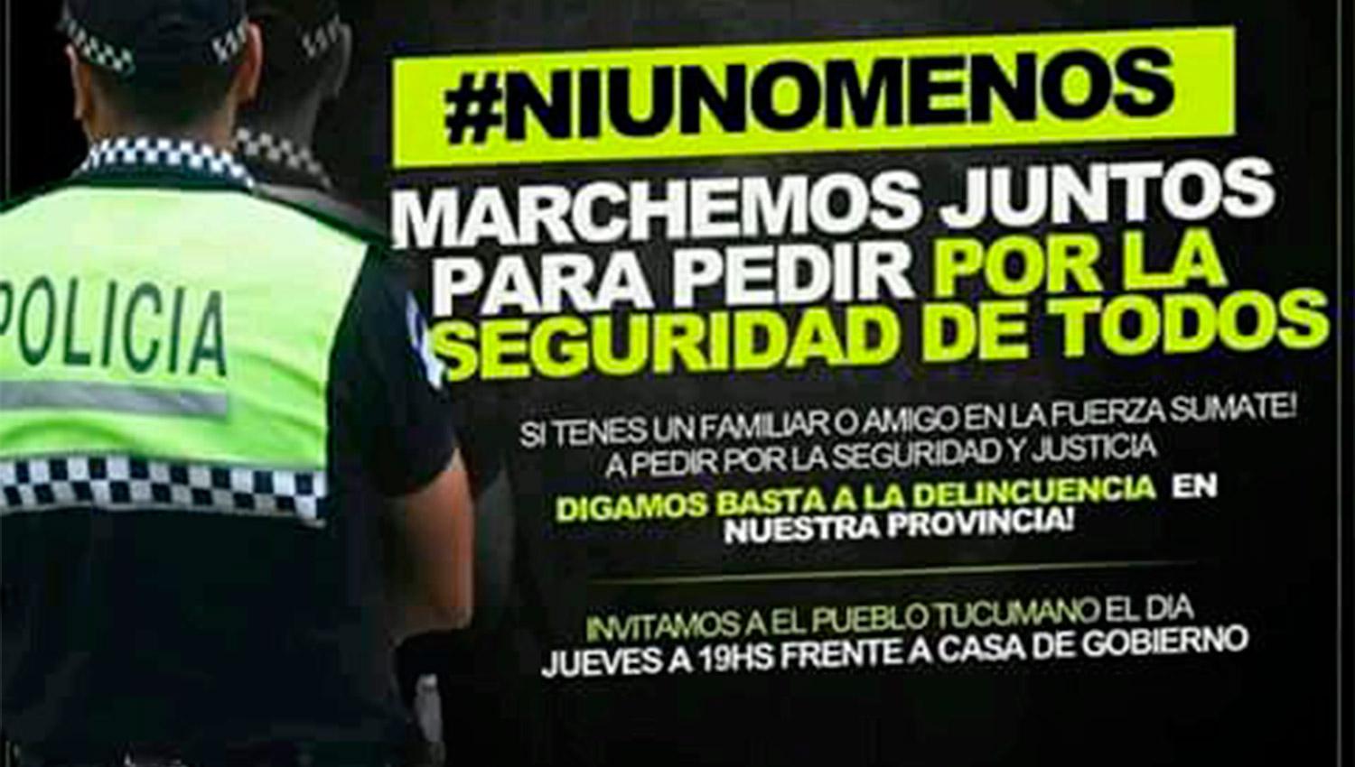 Convocan a una marcha para pedir seguridad y justicia para los policías de Tucumán