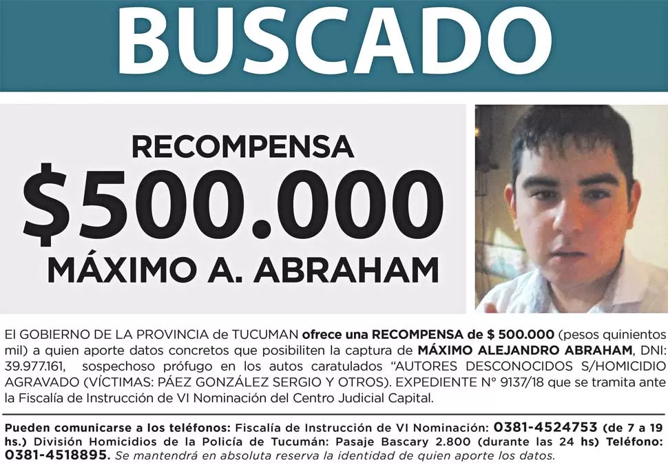 Crimen de los policías: el Gobierno ofrece medio millón para hallar a Máximo Abraham