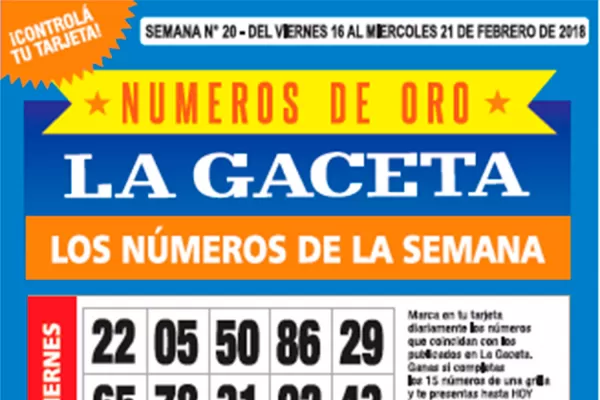La grilla completa de los Números de Oro de LA GACETA ¡El pozo acumulado es de $ 400.000!
