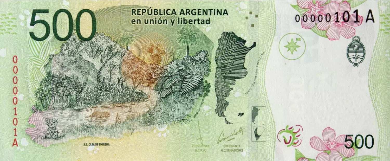 Billete de $500 de la República Argentina. Foto cedida por el Banco Central.