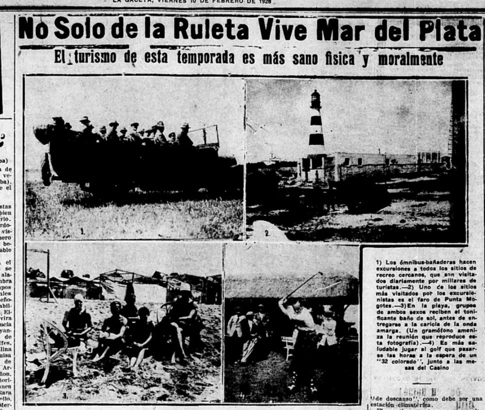 BALNEARIOS. Los tucumanos, allá por 1928, coparon Mar del Plata para realizar otras actividades, como muestras las imágenes que ilustran esta página. 