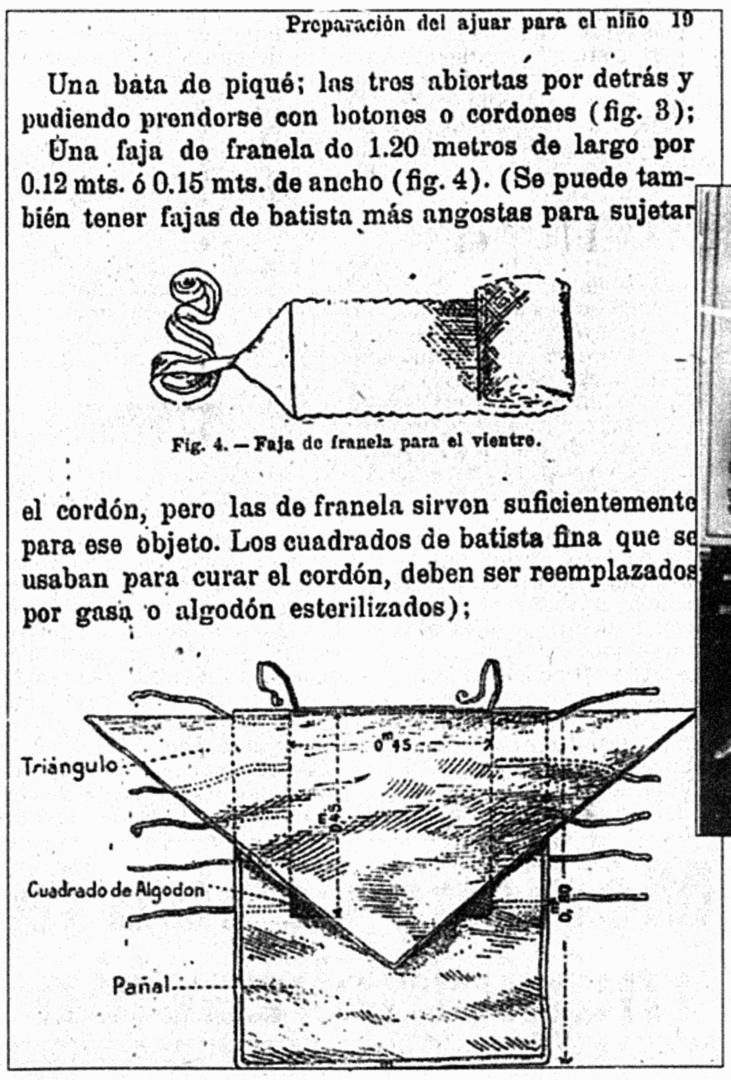 - “EL LIBRO DE LAS MADRES”. En una página de su célebre obra mostraba cómo colocar un pañal, en 1899.- 