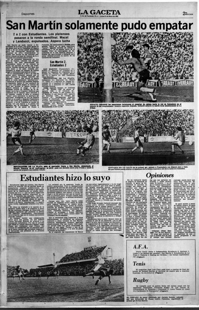 NO PUDO. En 1982, el “Santo” jugó el torneo Nacional. Cayó en cuartos de final, ante Estudiantes. LA GACETA daba cuenta así del partido de vuelta, jugado en La Ciudadela. 