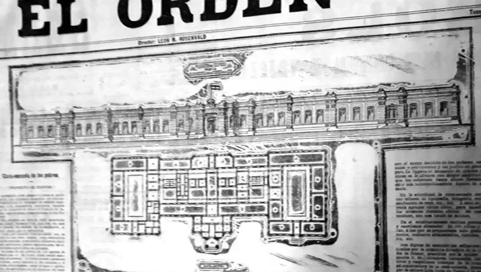 PLANTA Y FACHADA DE 1907. Borrosa fotografía del plano que ejecutó el arquitecto Ángel Romano Vita, publicada en “El Orden”. 