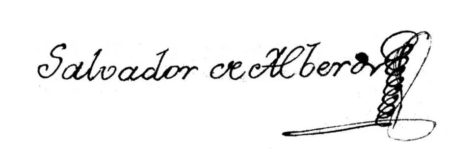 SALVADOR DE ALBERDI. Su firma en uno de los documentos del Archivo Histórico. 