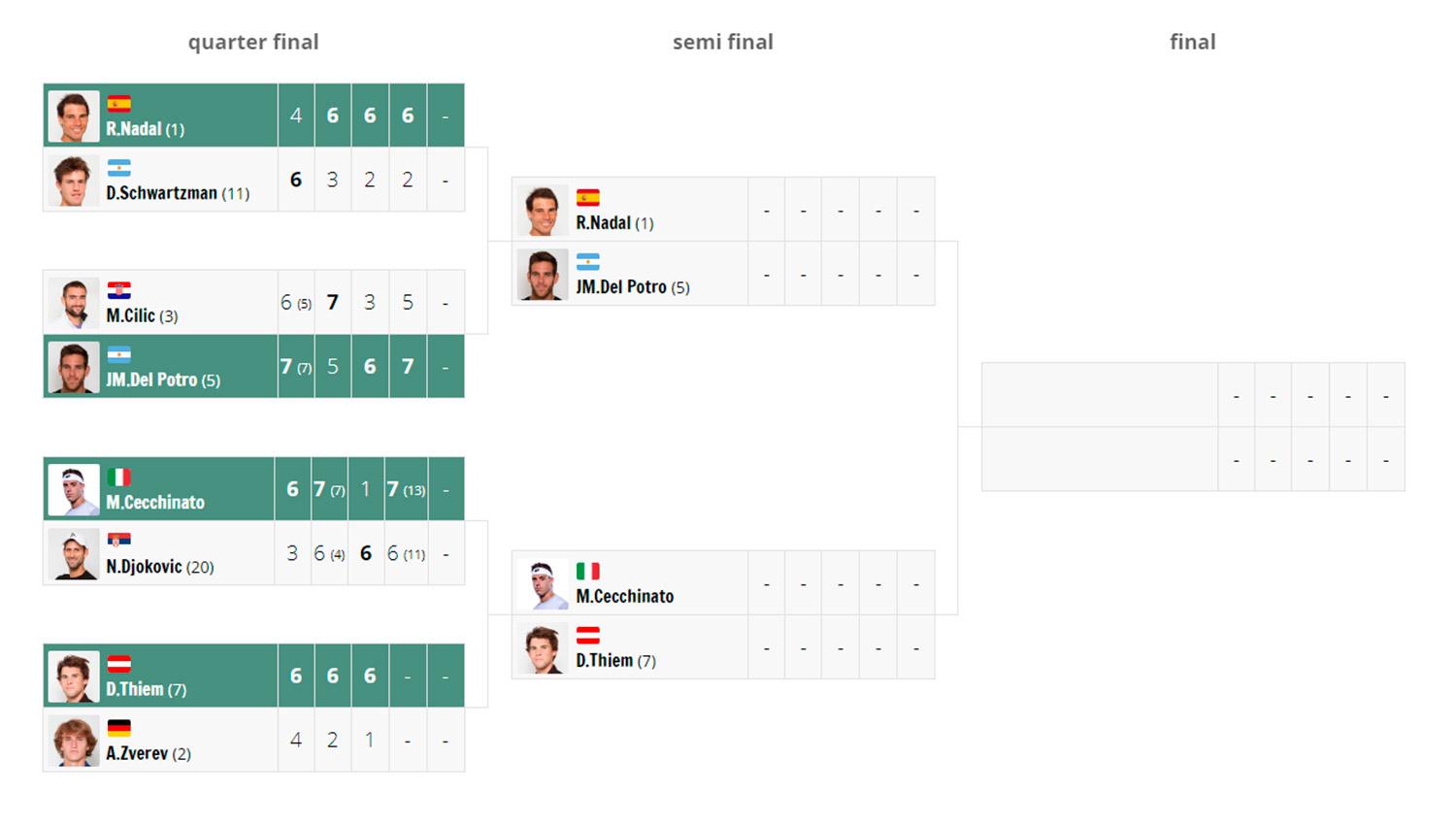 Del Potro venció a Cilic y se medirá con Nadal en la semifinal de Roland Garros