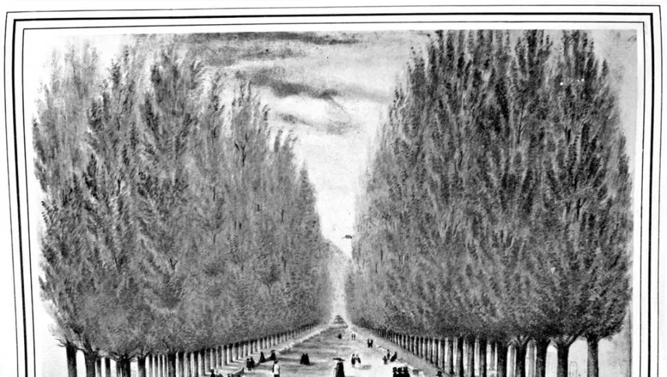 LA ALAMEDA. La acuarela pintada por Ignacio Baz en 1846, arroja dudas sobre si era un registro de la ciudad o una simple ilustración 