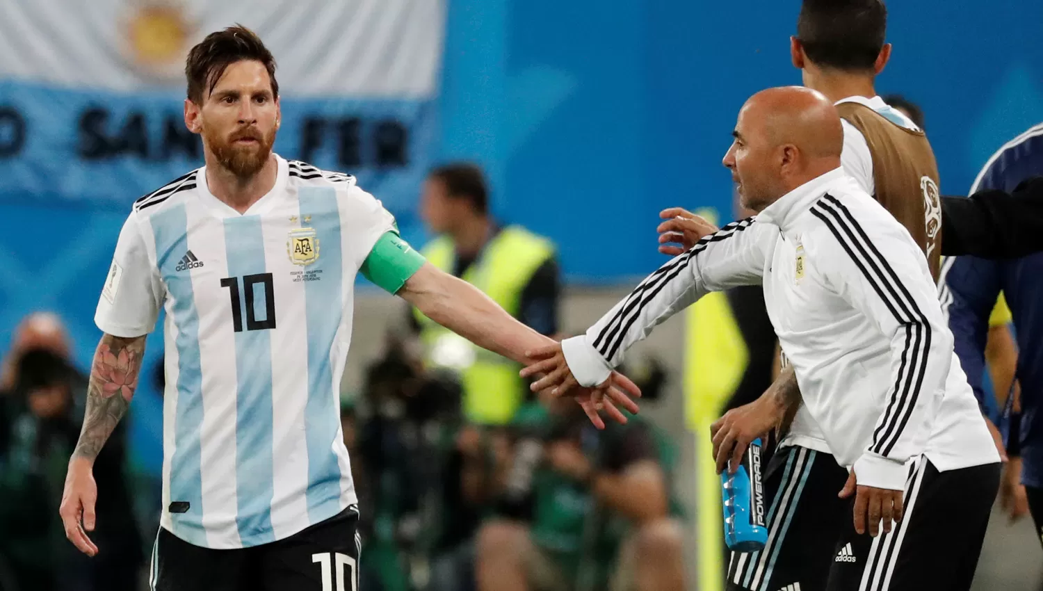 Messi y Sampaoli. REUTERS
