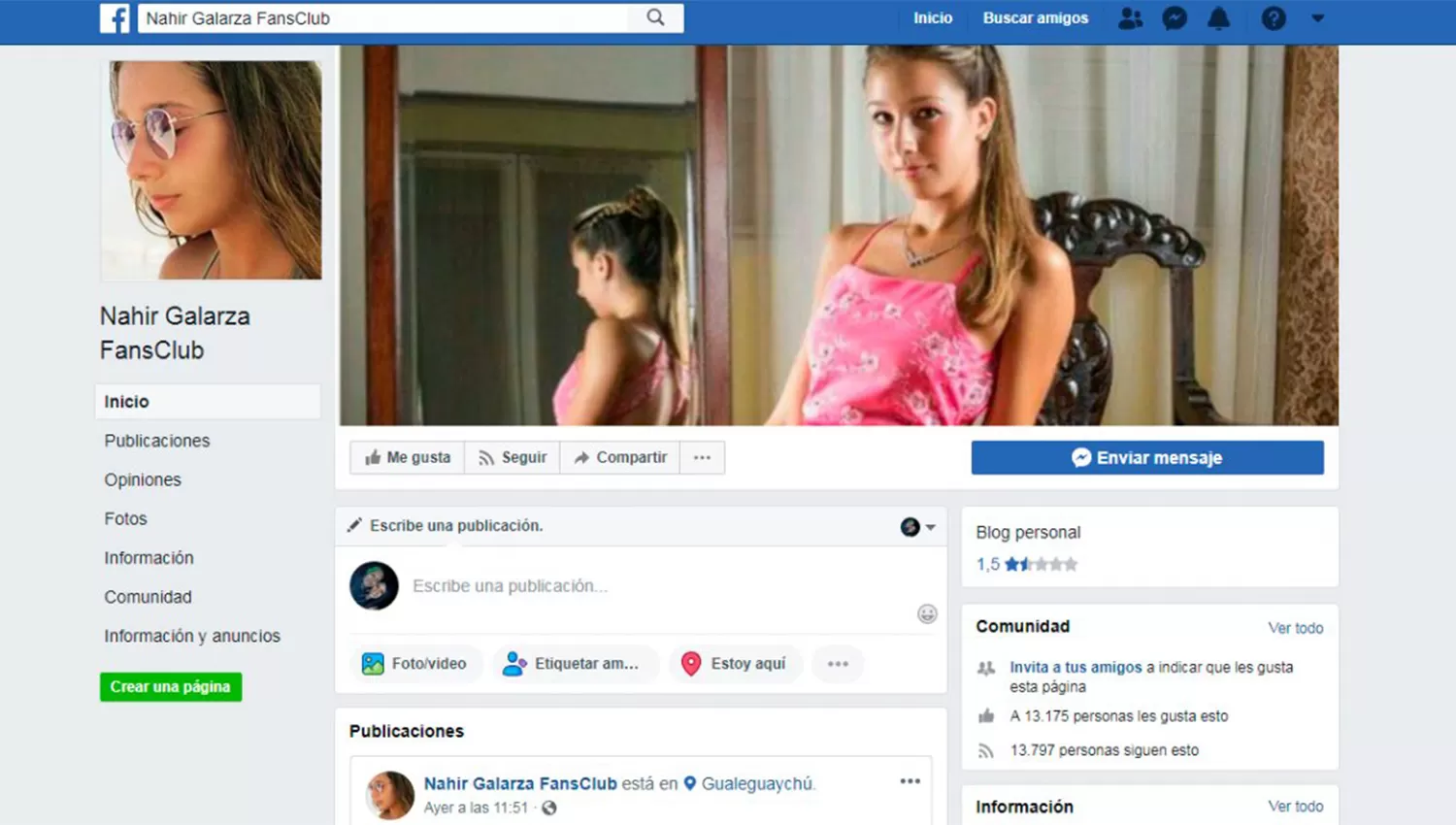 El mensaje de apoyo a Nahir en Facebook: que la justicia Argentina condene a todos los violadores