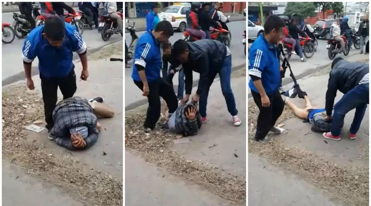 CRUDAS IMÁGENES. En el momento en el que tres jóvenes castigan al acusado de un robo de moto. 