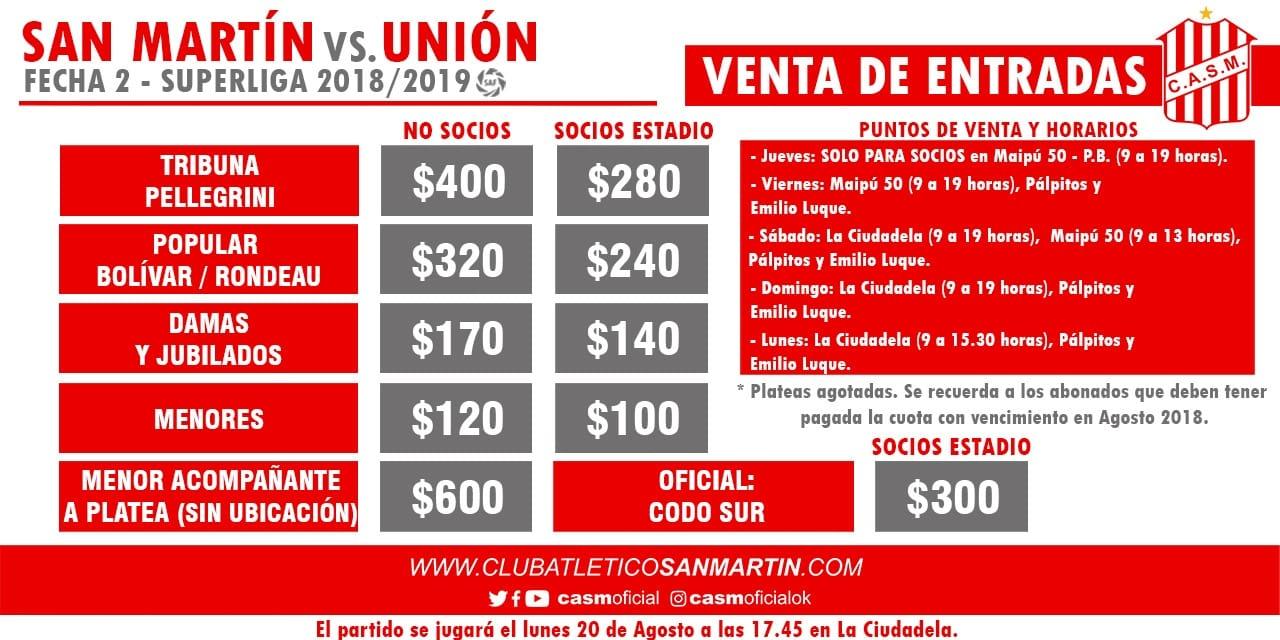 Mañana comienza la venta de entradas para el debut de San Martín en la Superliga