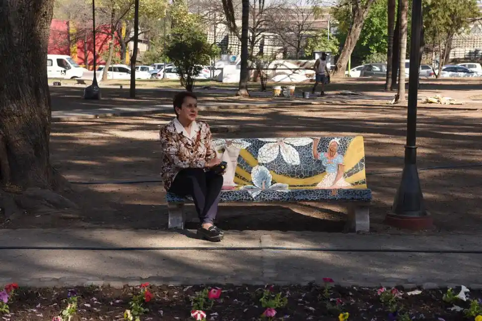 SOBRE LA VEREDA. Los bancos perimetrales llevan la temática de la flora y fauna de Tucumán. -