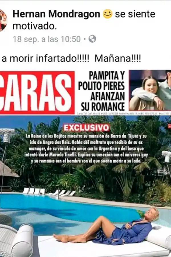 PREMONITORIO. El último mensaje de Mondragón en Facebook.