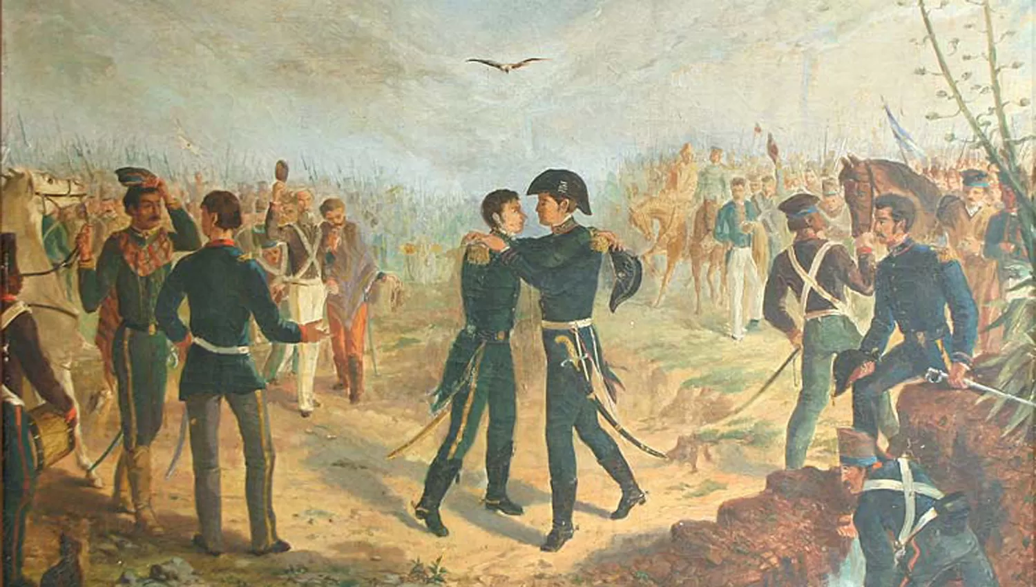 Encuentro de San Martín y Belgrano en la Posta de Yatasto, óleo de Augusto Ballerini (1875). Instituto Nacional Sanmartiniano, Buenos Aires.