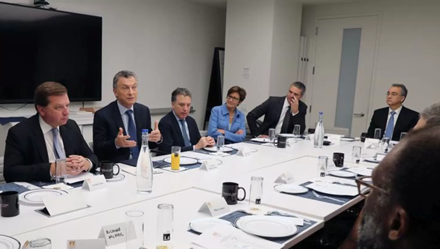 Mauricio Macri durante una reunión que mantuvo con inversores en las oficinas del diario Financial Times.