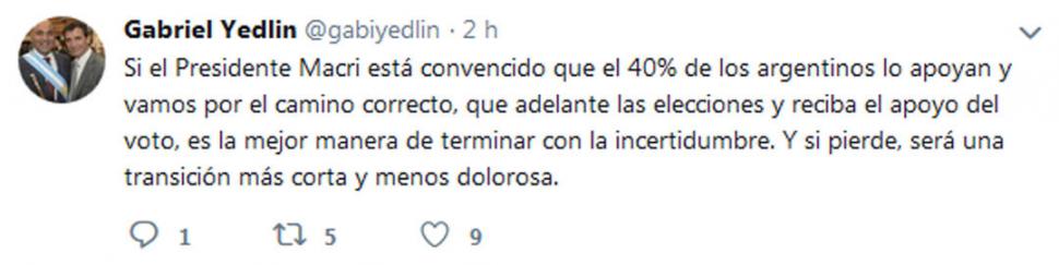 EN LAS REDES. Yedlin publicó el mensaje de la polémica en su cuenta de Twitter el martes a la tarde. Tras la polémica, tuvo que salir a retractarse. 