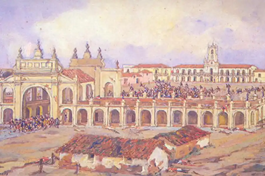 LA RECOVA. Dividía en dos la hoy Plaza de Mayo. Al demolerla en 1884, la casa de las autoridades adquirió perspectiva