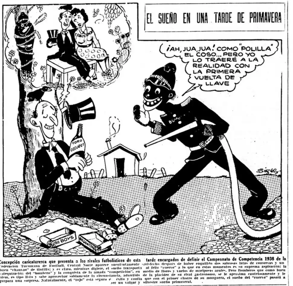 CARICATURA. Nuestro dibujante Sirgo siempre daba una visión muy especial a los enfrentamientos y sueños futbolísticos de los clubes. 