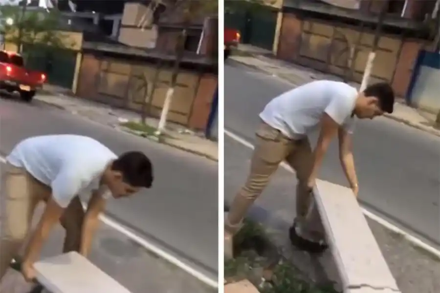 AMADOR LUCERO. Los jóvenes se grabaron mientras destruían un banco. Captura de video.-