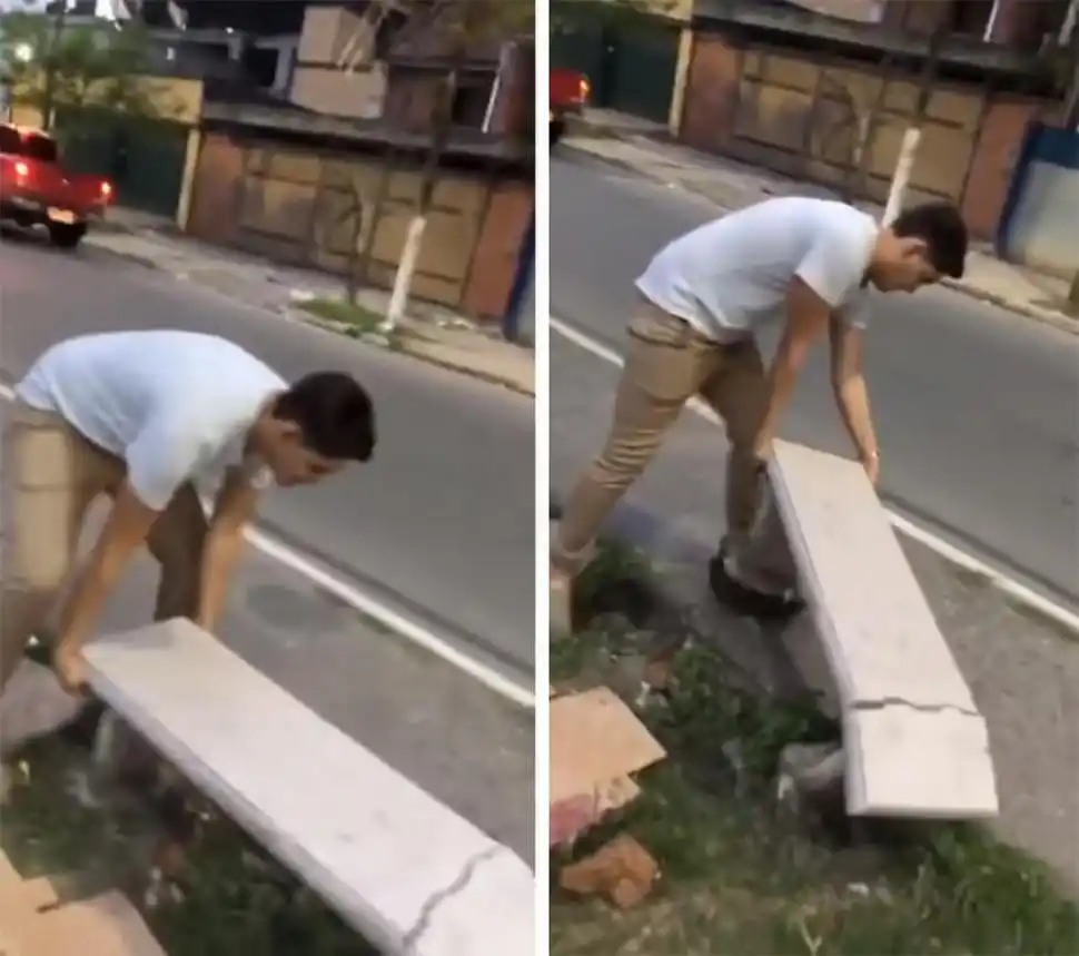 AMADOR LUCERO. Los jóvenes se grabaron mientras destruían un banco. Captura de video.-