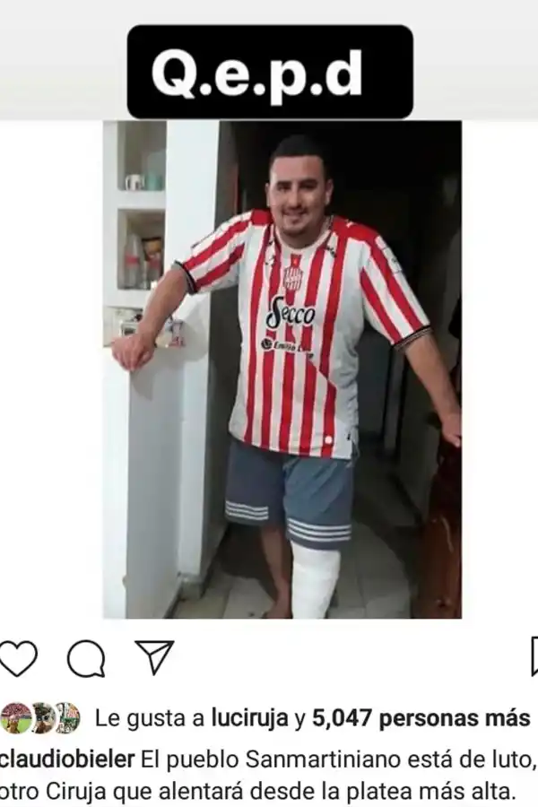 EL MENSAJE DE BIELER. El jugador compartió una foto en su cuenta de Instagram.