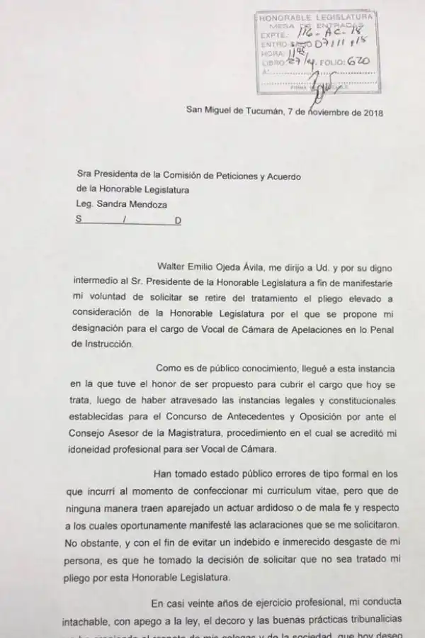 Tras la polémica, el abogado Ojeda Ávila desiste de su designación como juez interino