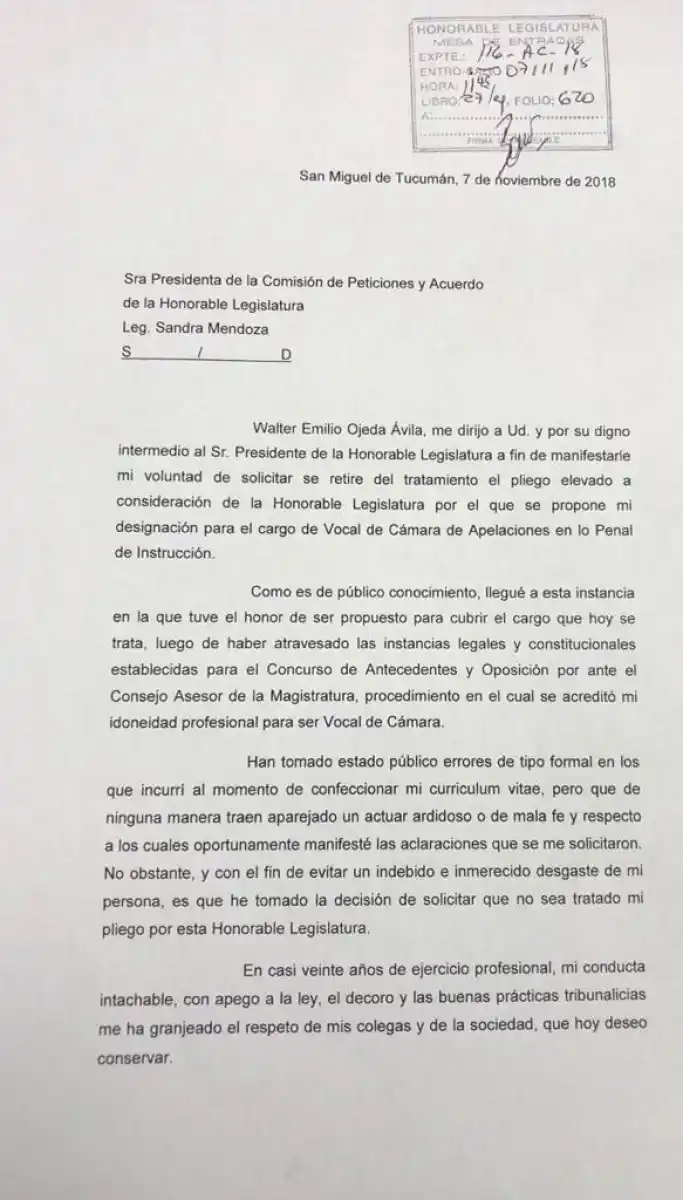 Tras la polémica, el abogado Ojeda Ávila desiste de su designación como juez interino