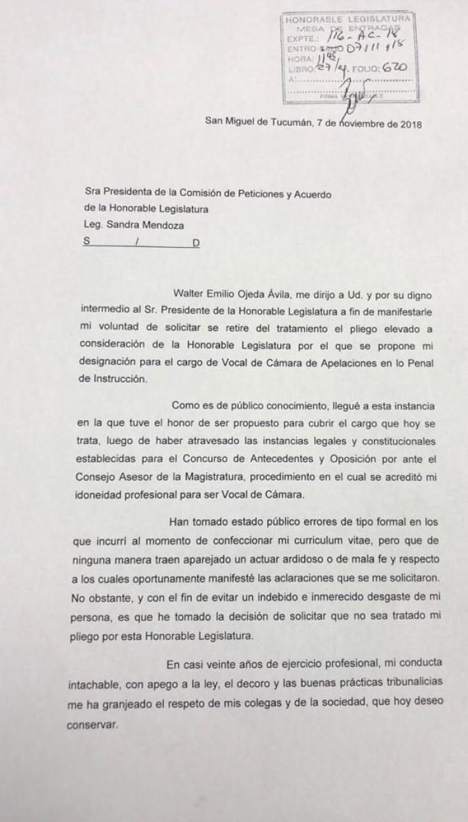 Tras la polémica, el abogado Ojeda Ávila desiste de su designación como juez interino