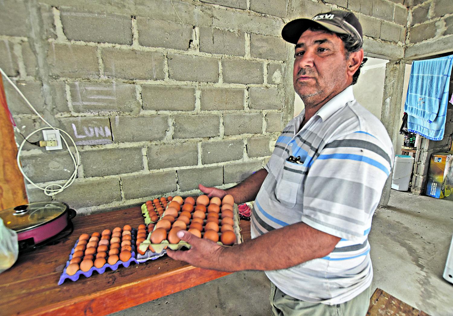 ACTIVIDAD ECONÓMICA. Sebastián Torres, además de la huerta, puso con ayuda de la comuna un emprendimiento de huevos.