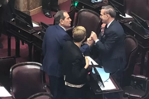 Tras renunciar al bloque que conduce Pichetto, Alperovich se acercó a saludarlo en el Senado