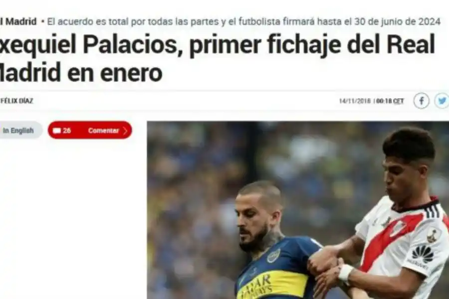 En España confirman el pase del Tucu Palacios a Real Madrid