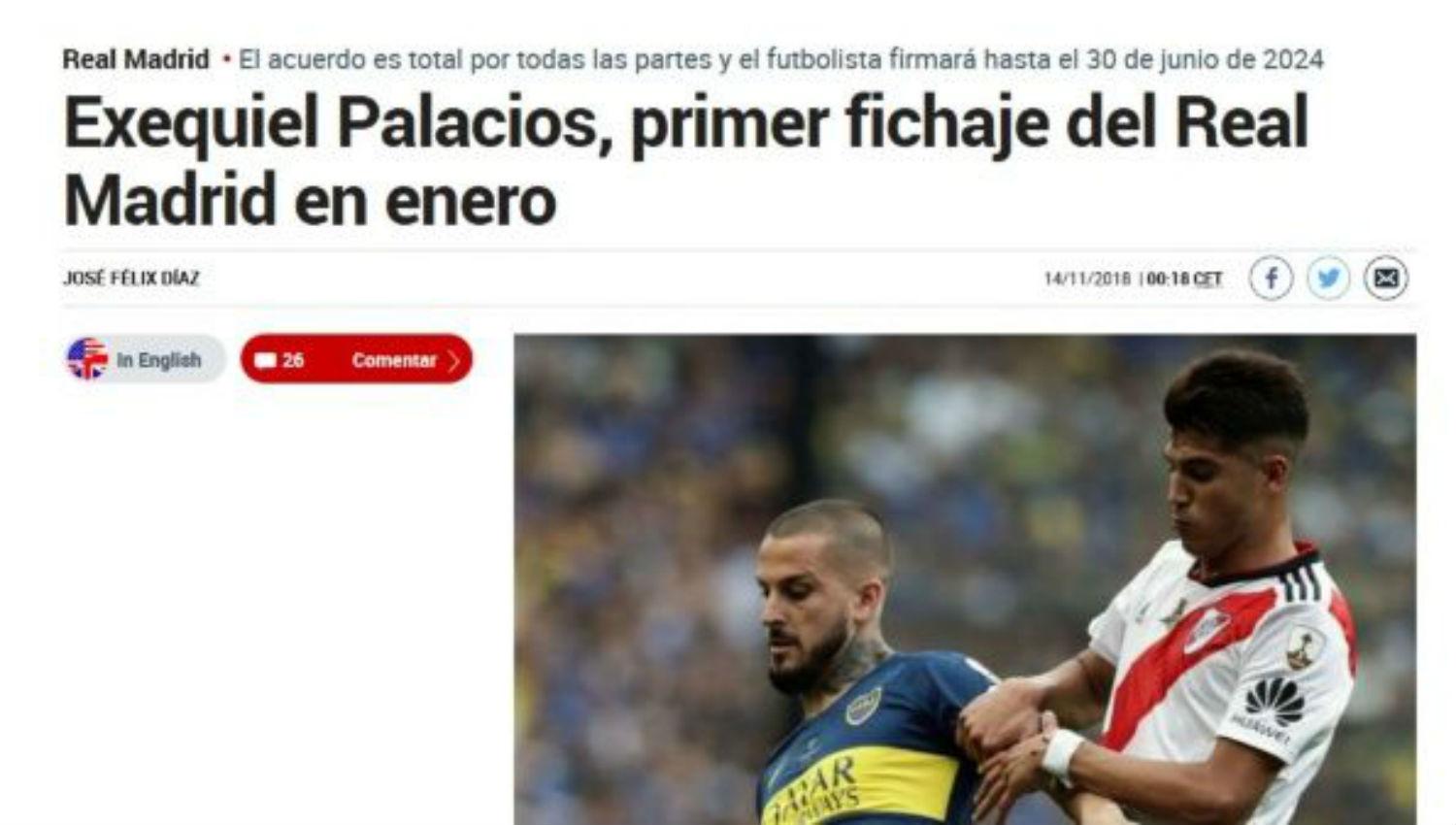 En España confirman el pase del Tucu Palacios a Real Madrid