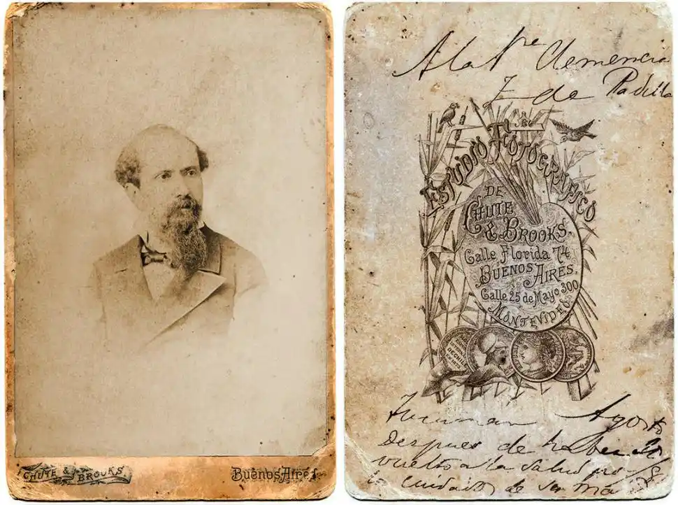 ÚLTIMA FOTO. Anverso y reverso del retrato que dedicó en Tucumán a la esposa del doctor Tiburcio Padilla, en julio de 1884.