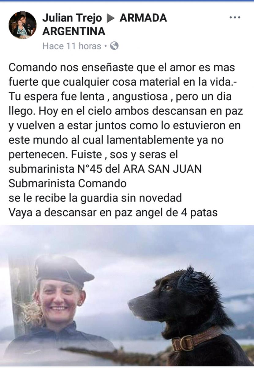 Murió Comando, el perro de la Armada que cuidaba la única mujer a bordo del ARA San Juan