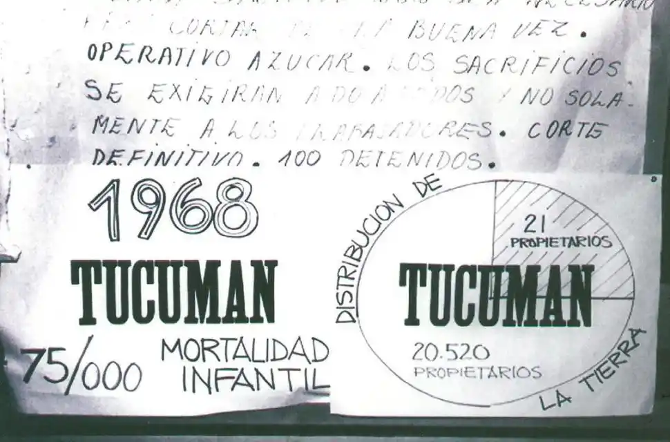 AFICHES Y PANCARTAS. Las estadísticas de la desocupación, la mortalidad infantil y la deserción escolar fueron expuestas.