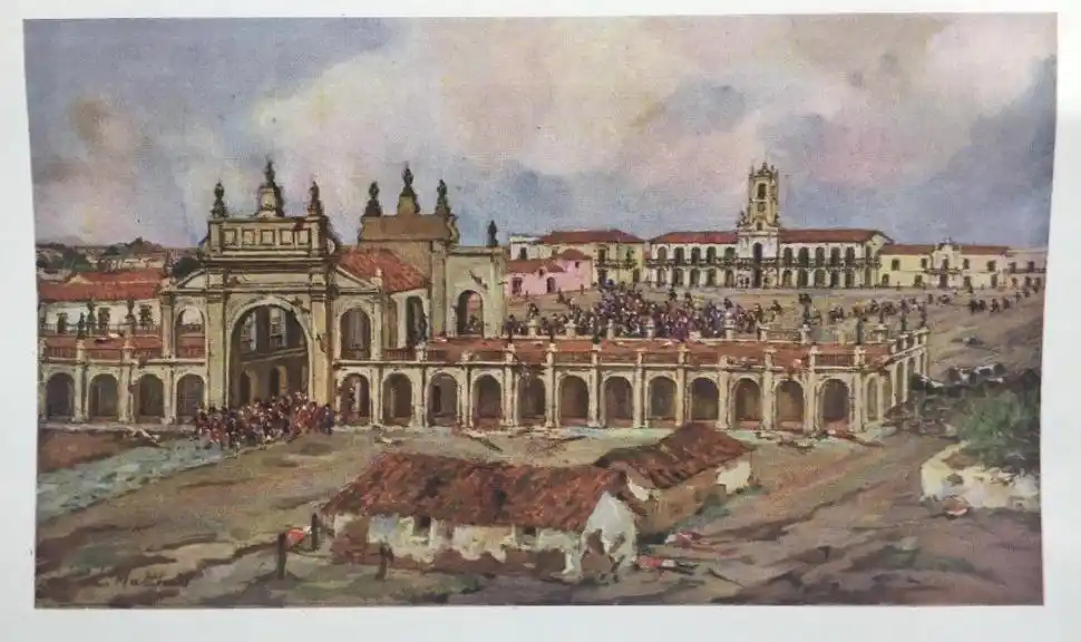 LA RECOVA PORTEÑA. Dividía en dos la plaza de la Victoria, hoy de Mayo. Allí se apostaba a mendigar María Remedios del Valle