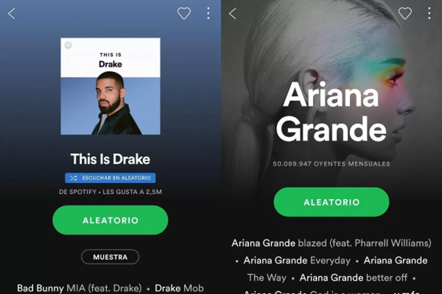 DOS DE LOS MÁS ESCUCHADOS. Drake y Ariana Grande.