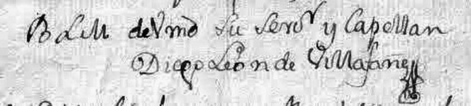 DIEGO LEÓN DE VILLAFAÑE. Firma del jesuita en un documento de la época colonial 